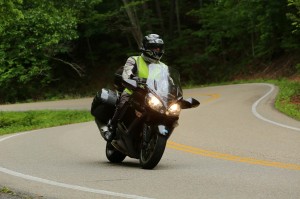 Rob riding the Tail of the Dragon, on a Kawasaki 1400GTR.